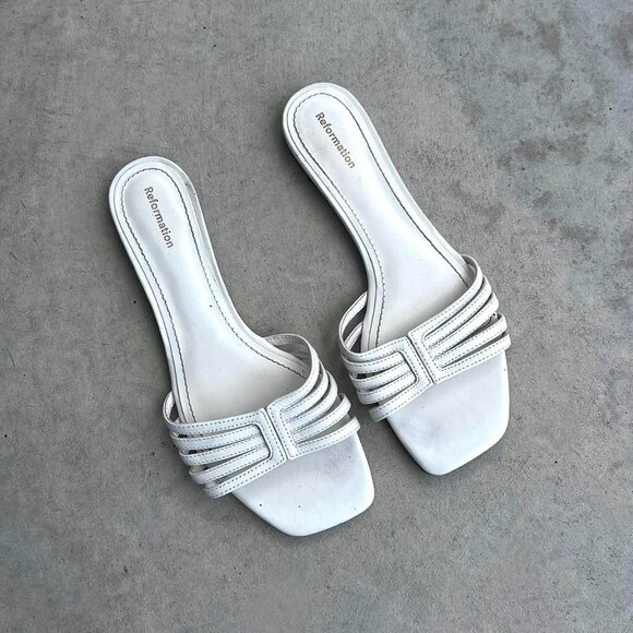 Reformation Sandals White Leather Strappy Sandals 6.5 - Picture 1 of 5